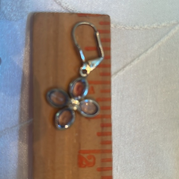 Vintage BLUE Crystal Flower Necklace Dangle and Pierced Earrings - Picture 3 of 5